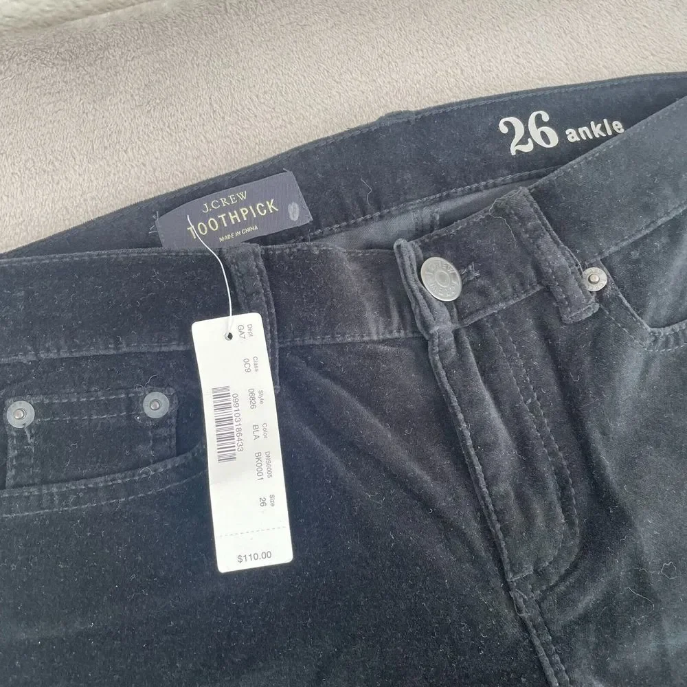 J. Crew Toothpick Ankle‎ Pants Women 29x28 (Tag 26) Black Velvet NWT $110